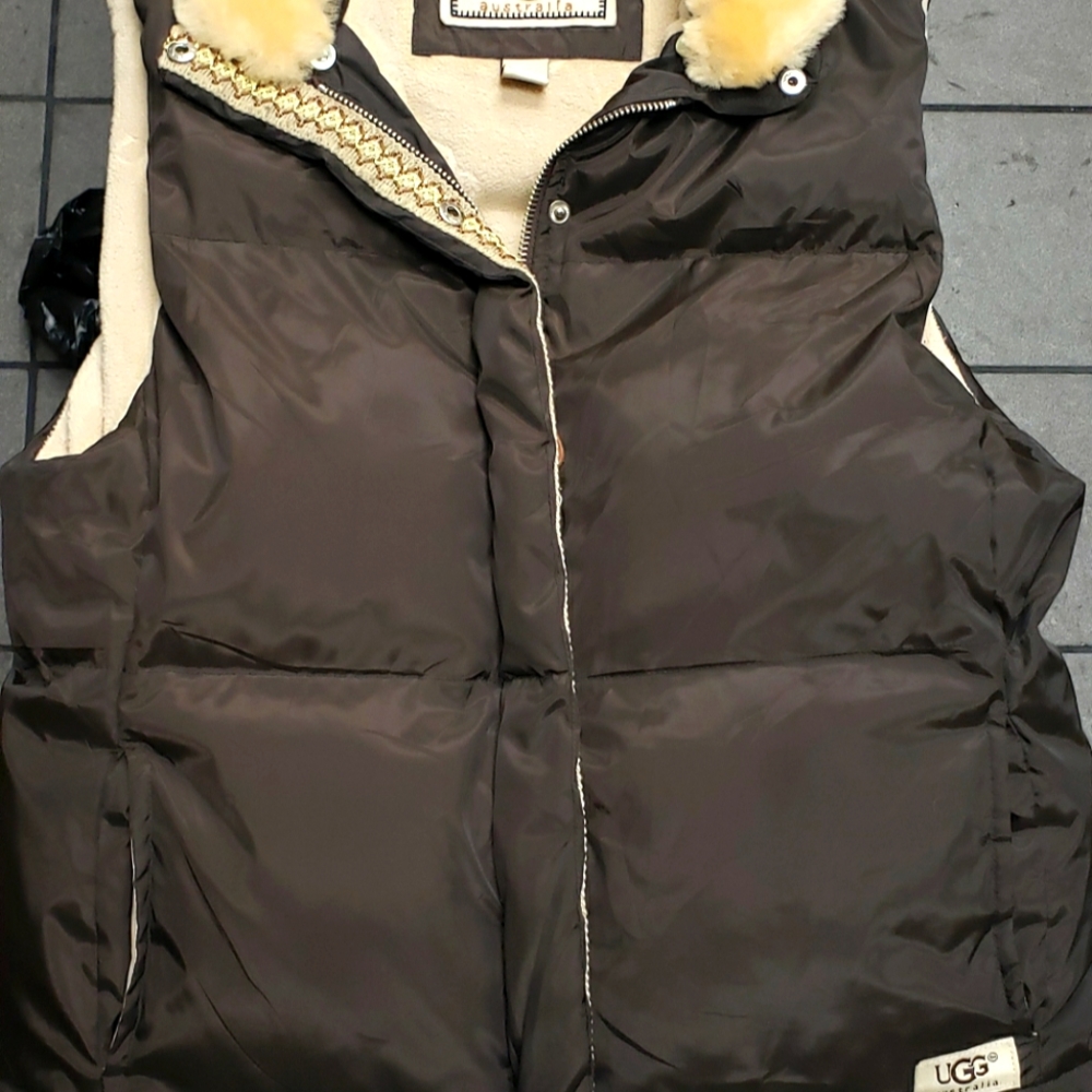 Womans ugg puffer vest with fur collar